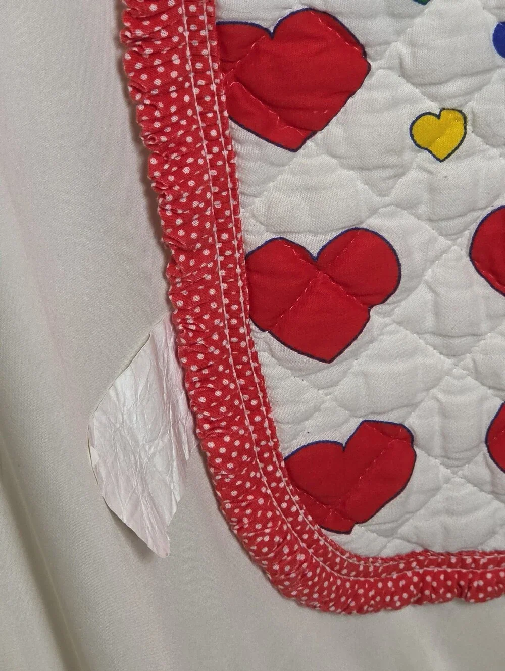 Vtg 1980s Sears Red Calliope Baby Crib Quilt Blanket Blue Elephant Hearts Ruffle